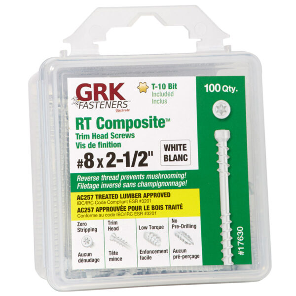 8 X 2 1/2" WHITE TRIM HEAD GRK SCREW 100 PCS / PKG