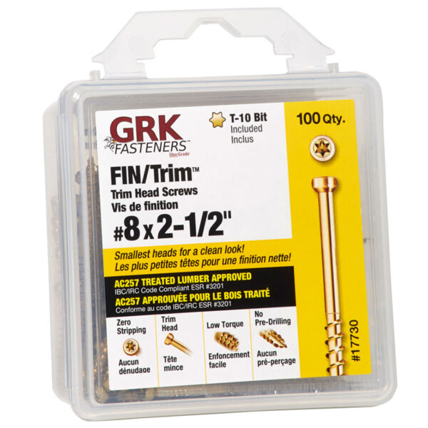 8 X 2 1/2" TRIM HEAD GRK SCREW 100 PCS / PKG