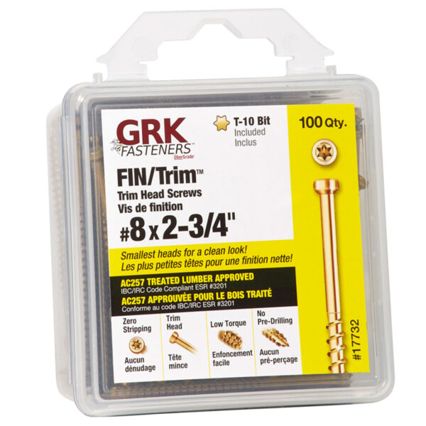8 X 2 3/4" TRIM HEAD GRK SCREW 100 PCS / PKG
