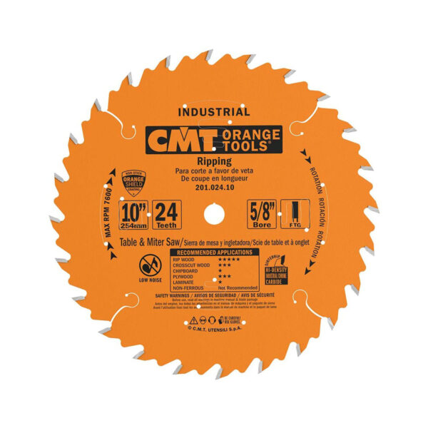 CMT Ind. Ripping Saw Blade, 10". X 24 Teeth Ftg Grind with 5/8". Bore