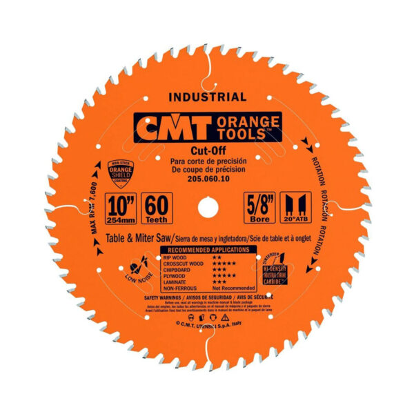 CMT Ind. Cut-off ATB Saw Blade, 10" X 60 Teeth 20" ATB Grind with 5/8" Bore