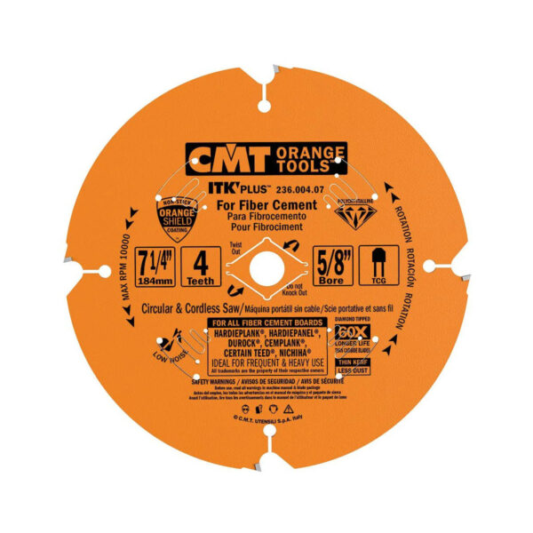 CMT 7 1/4" X 5/8" Arbor 4 Tooth Cement Board Blade