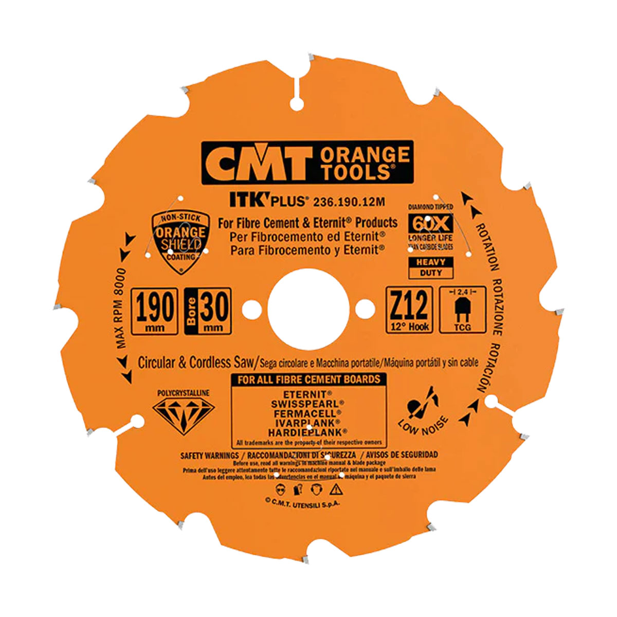 Cmt 12 x 1 arbor 8 tooth cement board blade fastek inc