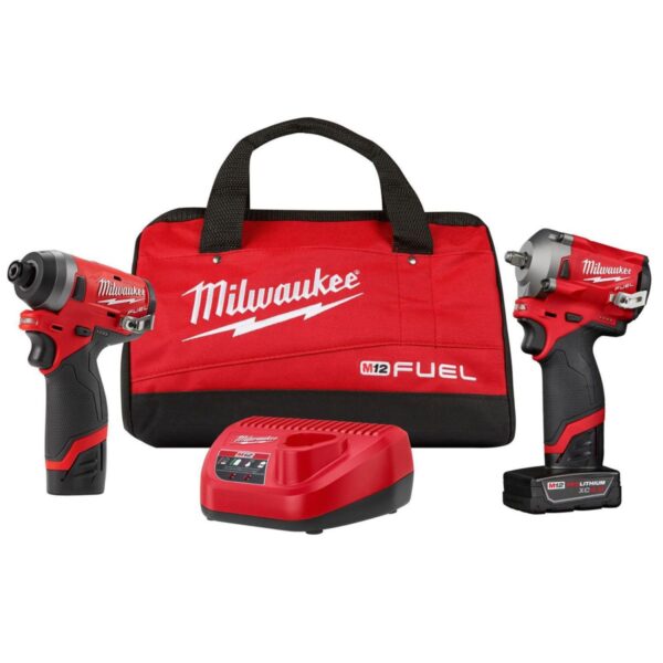 MILWAUKEE M12 FUEL IMPACT WRENCH / IMPACT DRIVER 2 PC KIT W/ 1 X 2AH + 1 X 4AH