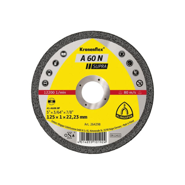 Kronenflex® cut-off wheels 0,8 - 1,0 mm A 60 N Supra 4-1/2 x 3/64 x 7/8 (inch)