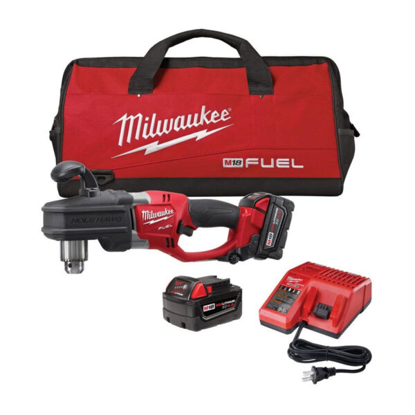 MILWAUKEE M18 FUEL HOLE HAWG 1/2" RIGHT ANGLE DRILL KIT W/ 2 X 5AH BATTERIES