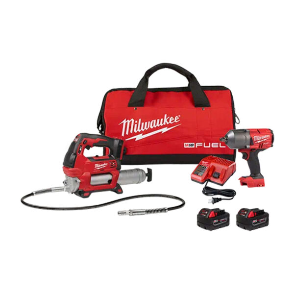 MILWAUKEE M18 FUEL HTIW / GREASE GUN COMBO KIT W/ 2 5AH BATTERY