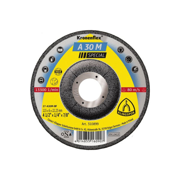 Kronenflex® grinding discs A 30 M Special 4-1/2 x 1/4 x 7/8 (inch)