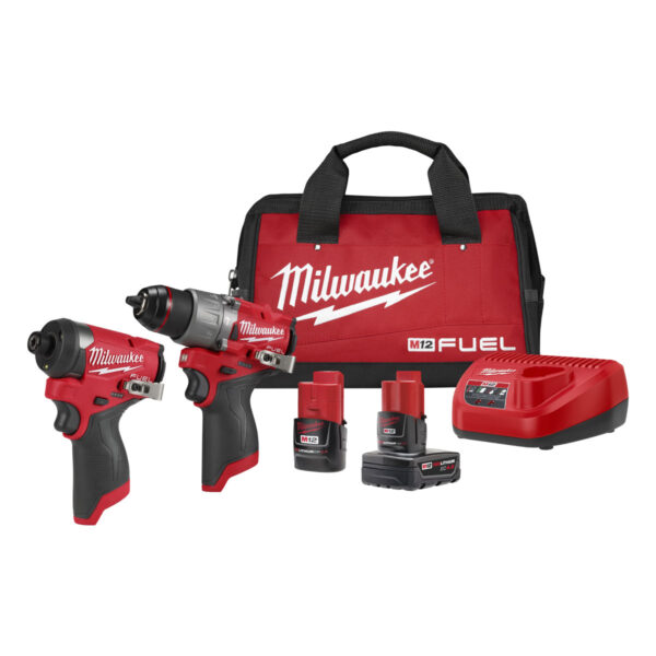 MILWAUKEE M12 FUEL 2 PC KIT HAMMER DRILL / IMPACT / 2AH + 4 AH BATTERY