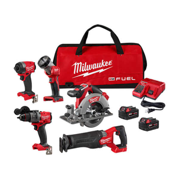 MILWAUKEE M18 FUEL 5 PC KIT W/ 2X 5AH BATTERIES