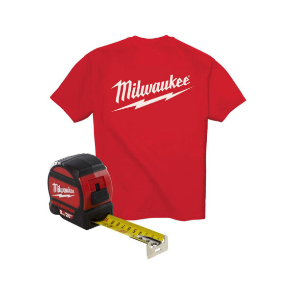 MILWAUKEE 8M 26FT WIDE BLADE TAPE MEASURE W/ T SHIRT