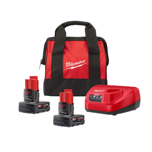 M12 STARTER KIT W/ 2 X 4 AH BATTERIES + CHARGER + BAG