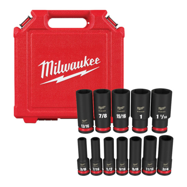 MILWAUKEE SHOCKWAVE IMPACT DUTY DEEP WALL SOCKET 1/2" SET - 12 PC