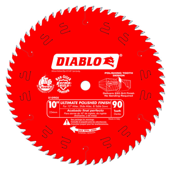 Diablo 10" x 90 Tooth Ultimate Polished Finish Saw Blade