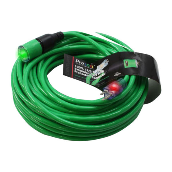 12/3 SJTW 100' W/PRO LOCK GREEN