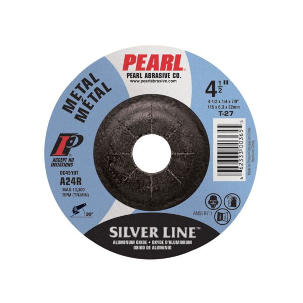 Pearl DC4510T Silver Line™ AO DC Grinding Wheel 4-1/2 x 1/4 x 7/8 A24R T-27
