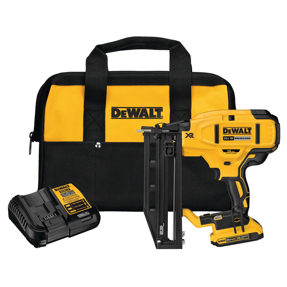 DEWALT CORDLESS 16GA STRAIGHT FINISH NAILER W 1 2AH BATTERY