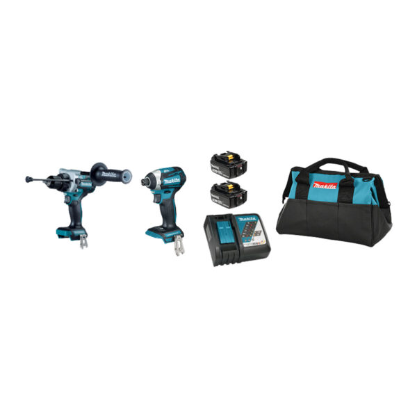 MAKITA 18V LXT BRUSHLESS HAMMER DRILL / IMPACT 2 PC KIT W/ 2X 5AH BATTERIES
