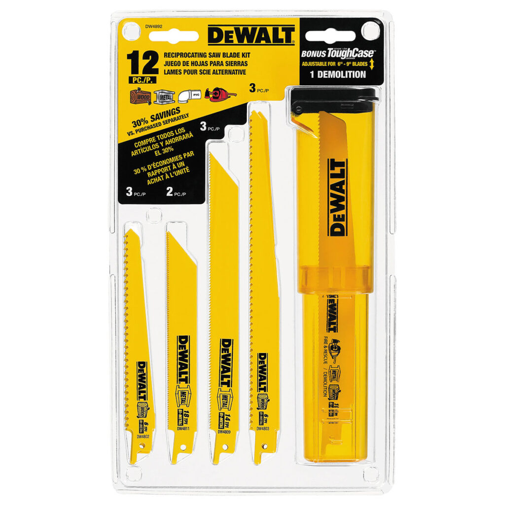 DeWalt Reciprocating Saw Blades, Bi-Metal Set With Case, 12-Piece