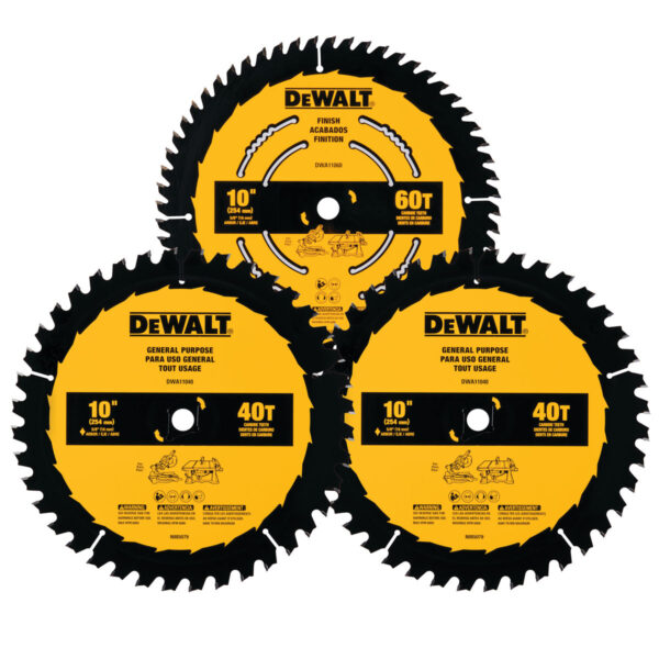 DEWALT 3 Pack 10″ Blades 60T/60T/40T