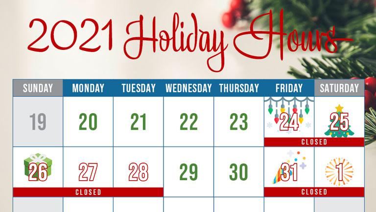 Holiday Hours 2021