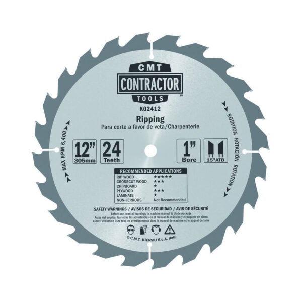 CMT ITK Contractor Saw Blade 12" X 24t