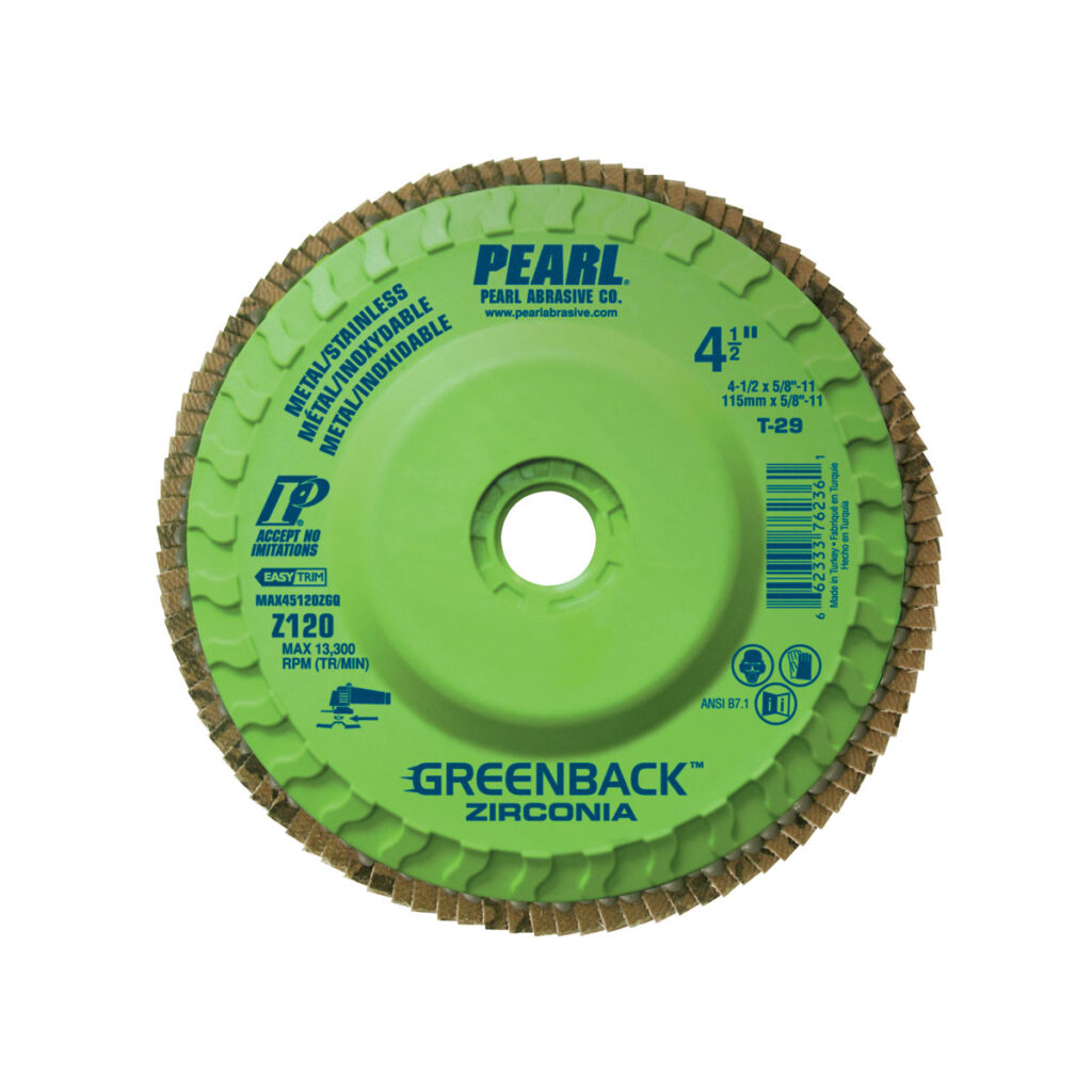 Pearl MAx 4580ZGQ Greenback ZC Maxidisc Trimmable Flap Disc 4-1/2" x 5/8"-11 Z80 T-29