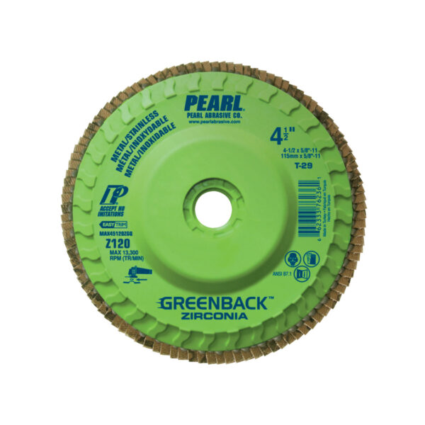 Pearl MAX4580ZGQ Greenback™ ZC Maxidisc™ Trimmable Flap Disc 4-1/2 x 5/8-11 Z80 T-29