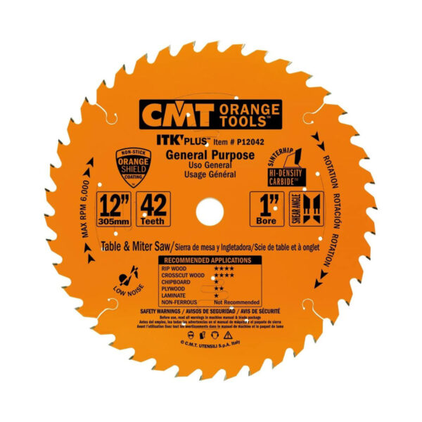 CMT P12042 ITK Plus General Purpose Saw Blade, 12 X 42 Teeth, 10" ATB