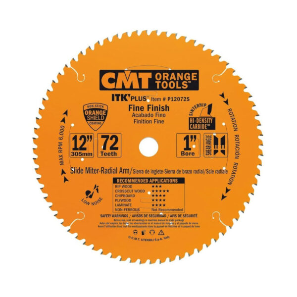 CMT P12072s ITK Plus Finish Sliding Compound Saw Blade, 12 X 72 Teeth, 10" ATB