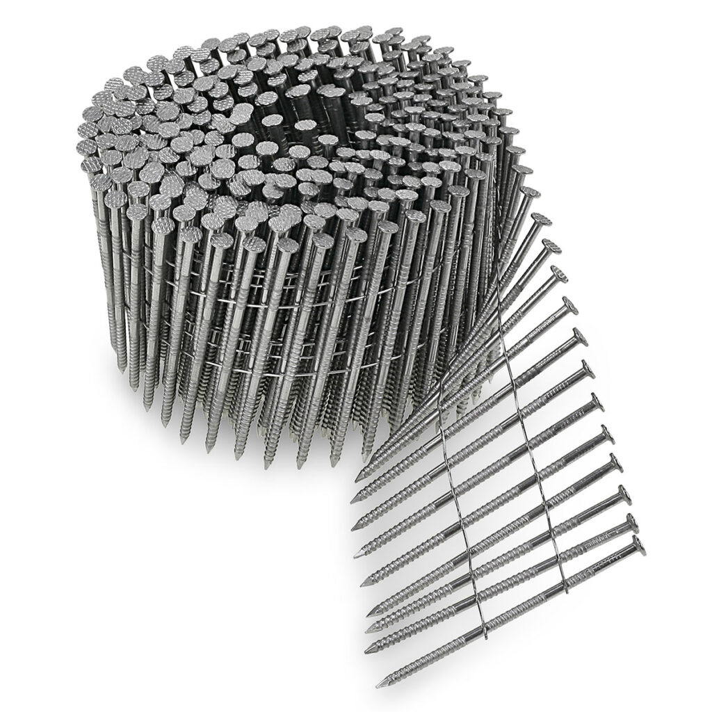 15Deg. Wire Coil, Full Round Head, Ring-Shank Siding Nail — 2-1/4" Type 304 (Qty: 3600)