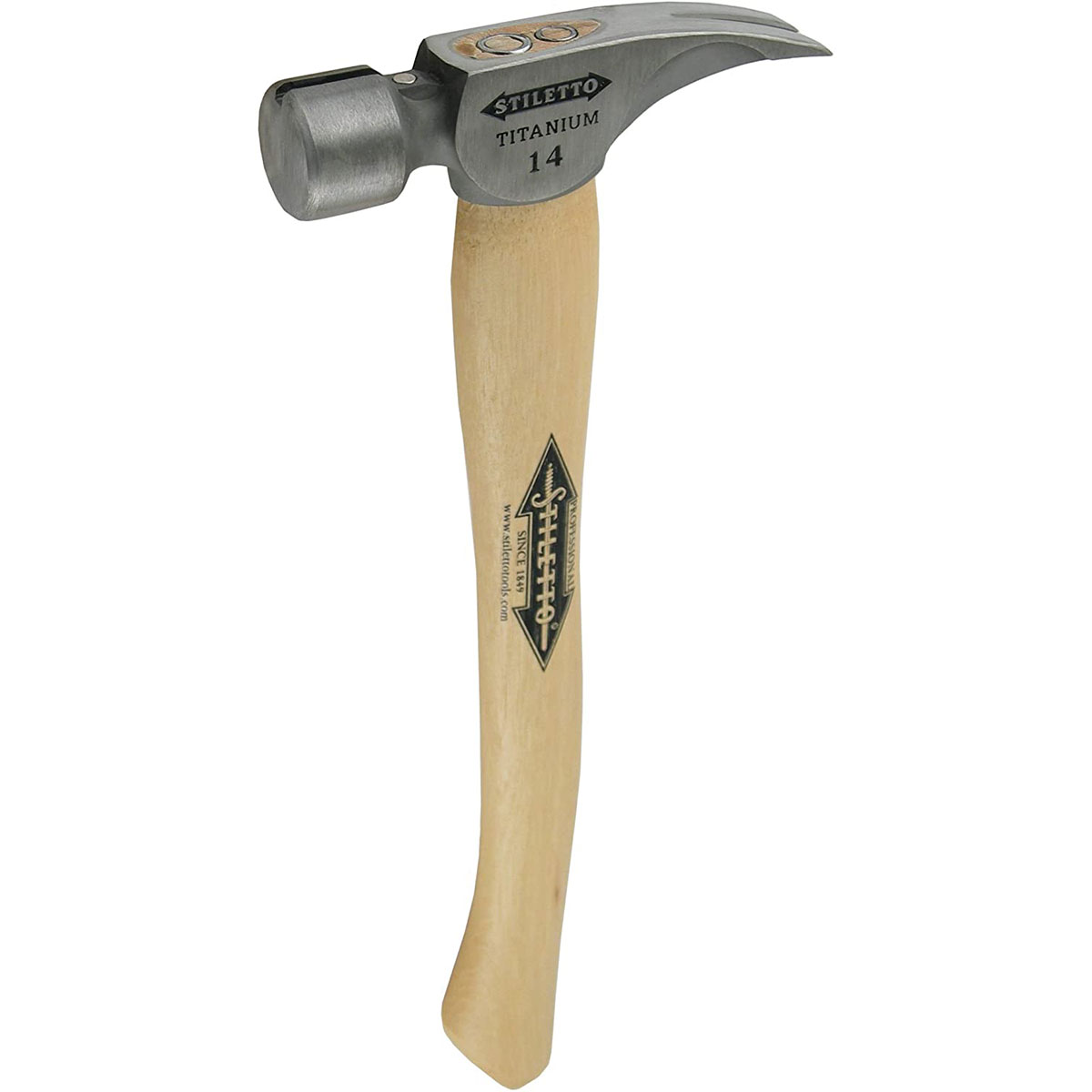 STILETTO 14OZ TITANIUM SMOOTH FACE CURVED WOOD HANDLE HAMMER