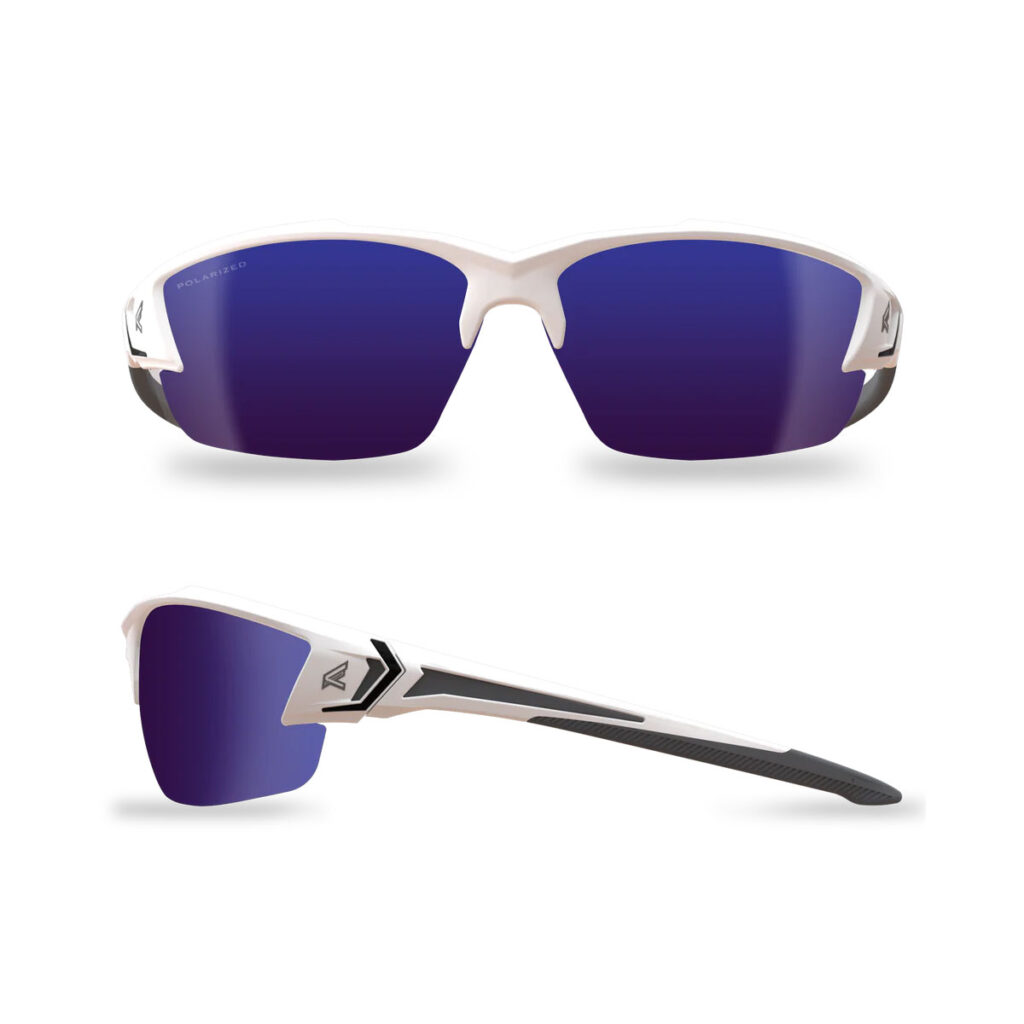 Edge Khor G2 White Frame Polarized Aqua Precision Blue Mirror Safety Glasses