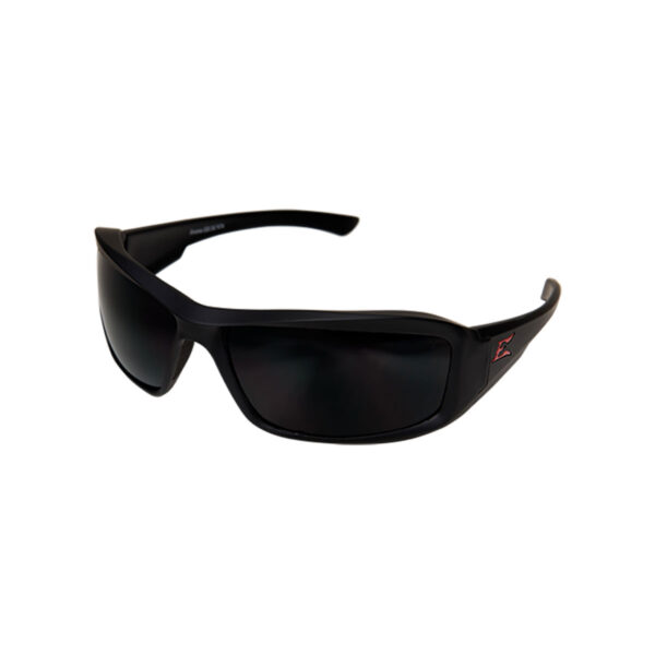 EDGE BRAZEAU TORQUE MATTE BLACK FRAME WITH RED E LOGO POLARIZED SMOKE LENS SAFETY GLASSES