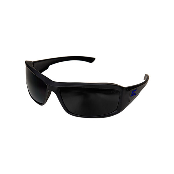 EDGE BRAZEAU TORQUE MATTE BLACK FRAME WITH BLUE E LOGO SMOKE LENS SAFETY GLASSES