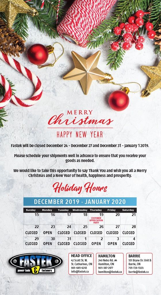 Xmas Hours 2019 MC